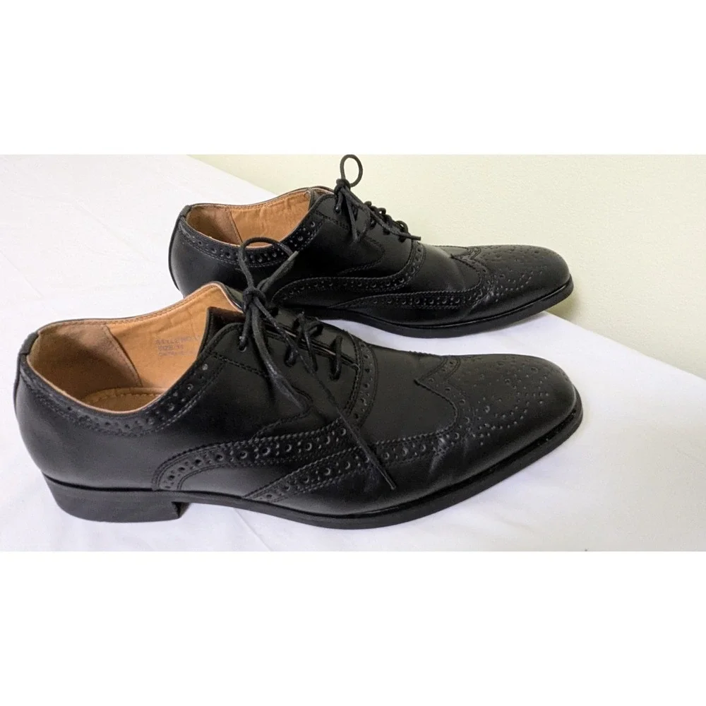 Vincent Cavallo Mens Black Faux Leather Wingtip Oxford Dress Shoe C-391 11